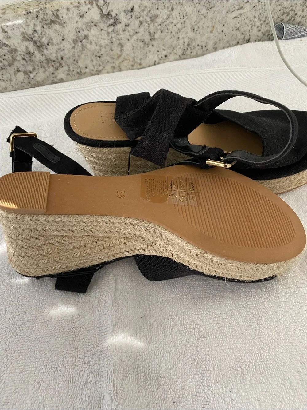 NEW H&M Black Espadrille Wedge Sandals with Ankle Strap SZ 8
